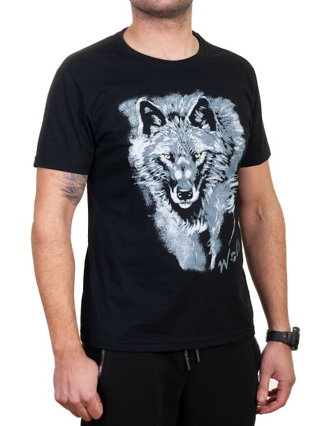 Tricou bărbătesc negru cu lup