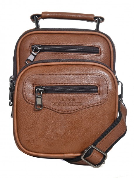 Geanta din piele ecologica pentru barbati Vintage Polo - mic, maro deschis