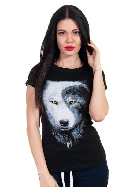 Tricou negru de dama cu lup