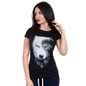 Tricou negru de dama cu lup