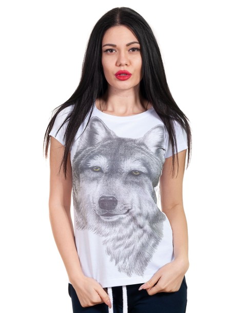 Tricou alb de femei cu lup