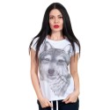 Tricou alb de femei cu lup