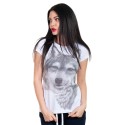Tricou alb de femei cu lup