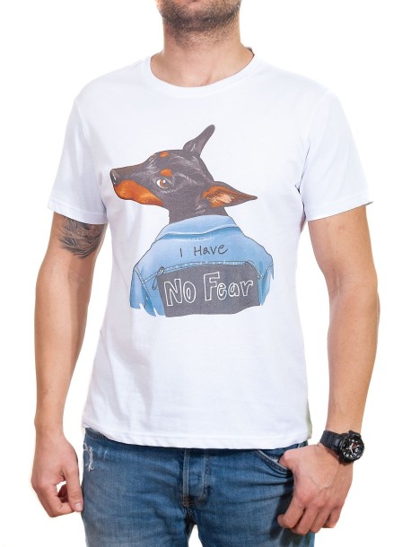 Tricou bărbătesc alb cu câine
