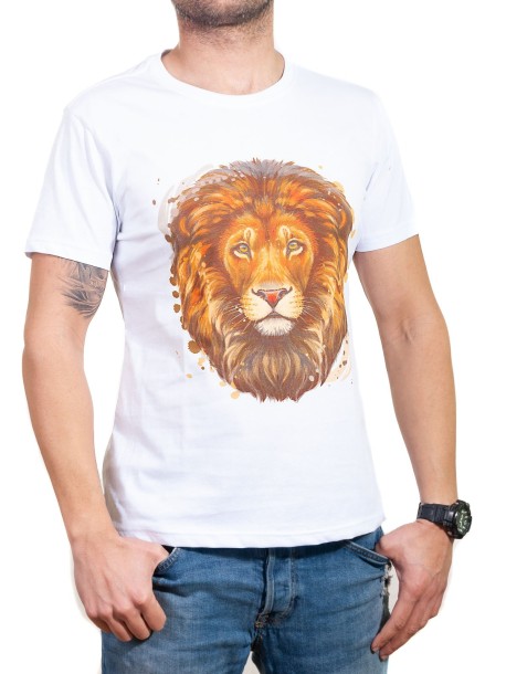 Tricou bărbătesc alb cu un leu
