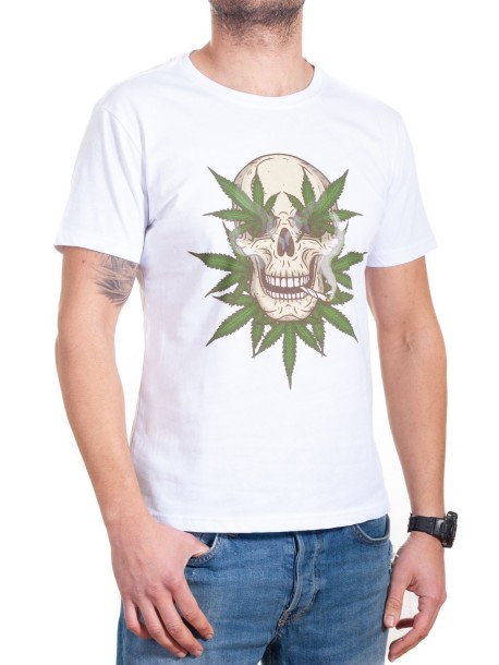 Tricou bărbătesc alb cu marijuana