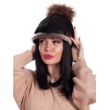 Caciula de piele pentru femei cu pompon maro