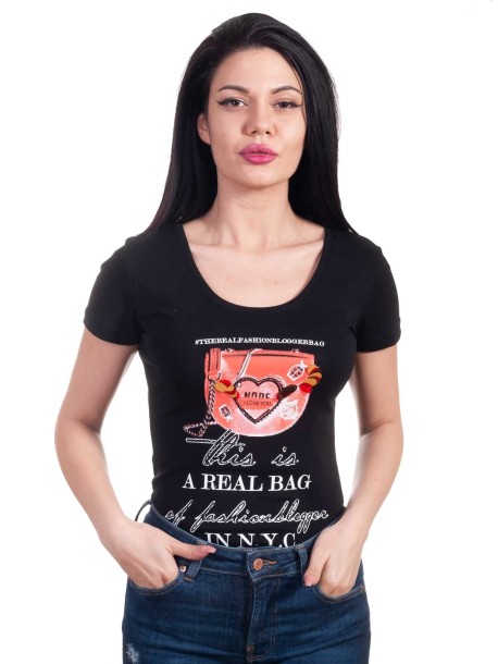 Tricou negru de dama cu decupat la spate