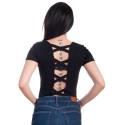 Tricou negru de dama cu decupat la spate
