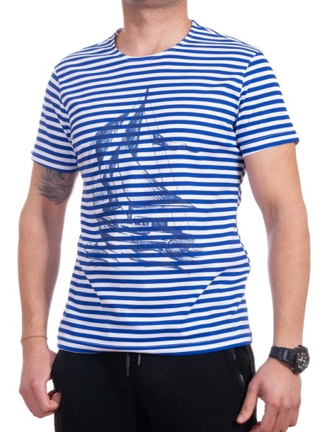 Tricou bărbătesc cu dungi cu navă