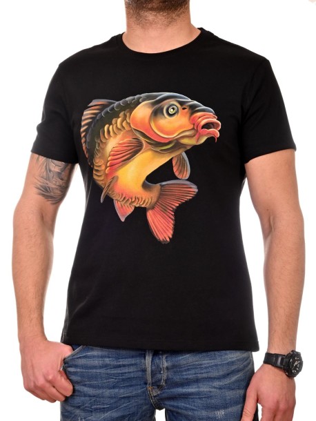 Tricou bărbătesc negru cu crap