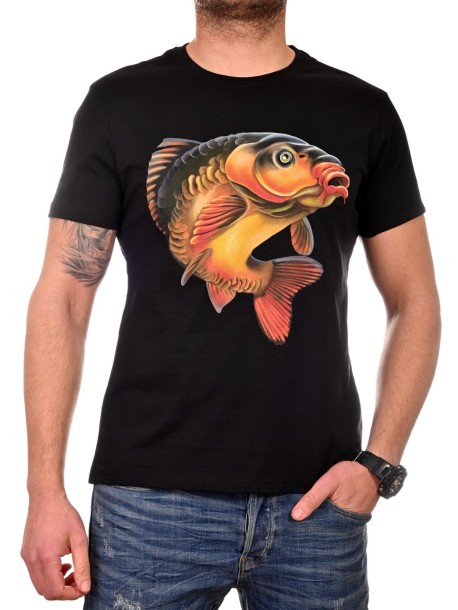 Tricou bărbătesc negru cu crap