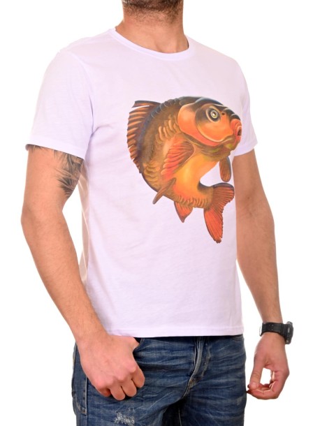 Tricou bărbătesc alb cu crap