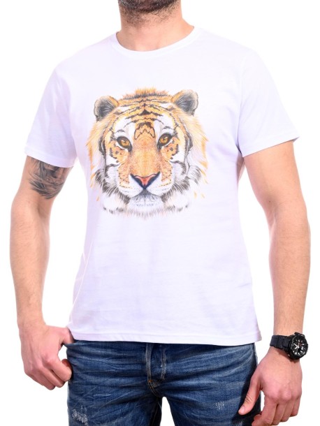 Tricou bărbătesc alb cu tigru
