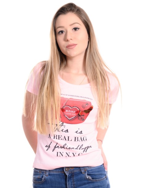 Tricou roz cu decupat la spate