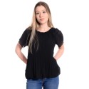 Bluza neagra pliata cu maneca scurta