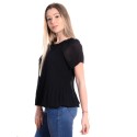 Bluza neagra pliata cu maneca scurta