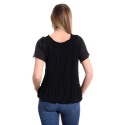 Bluza neagra pliata cu maneca scurta