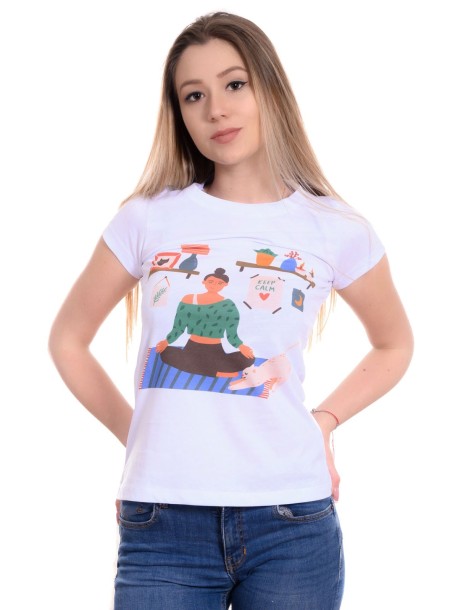 Tricou alb pentru femei Yoga