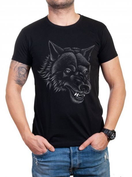 Tricou negru cu lup