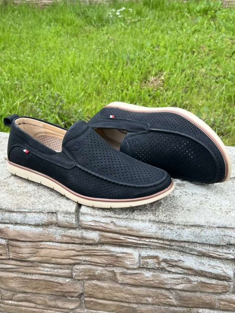 Mocasini pentru barbati cu gauri - negri SU8701 - 1