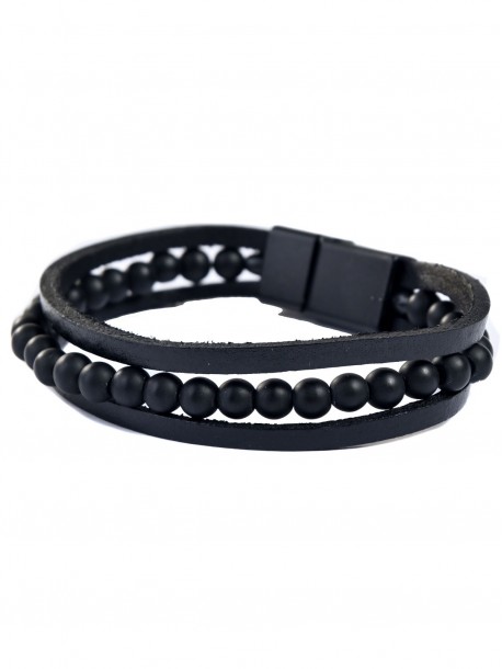 Bratara barbateasca neagra cu margele