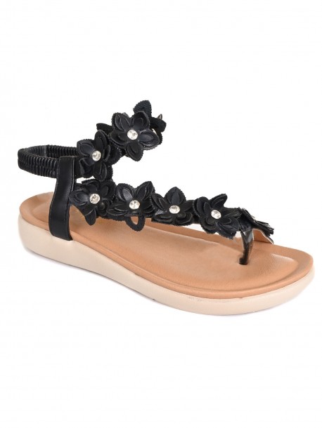 Sandale de dama negre cu flori
