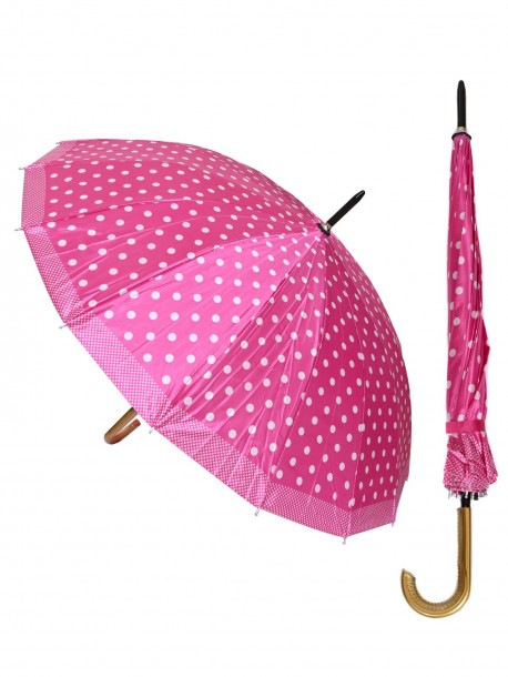 Umbrelă roz pentru doamne cu buline