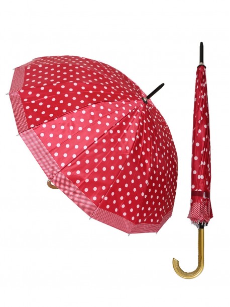 Umbrelă roșie de damă cu buline