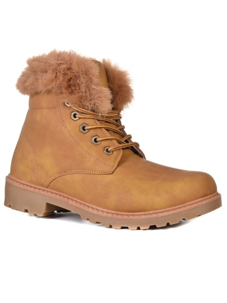 Botine de dama cu puf - maro