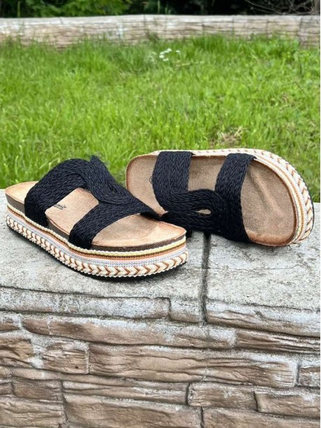 Papuci negri de damă în stil boho