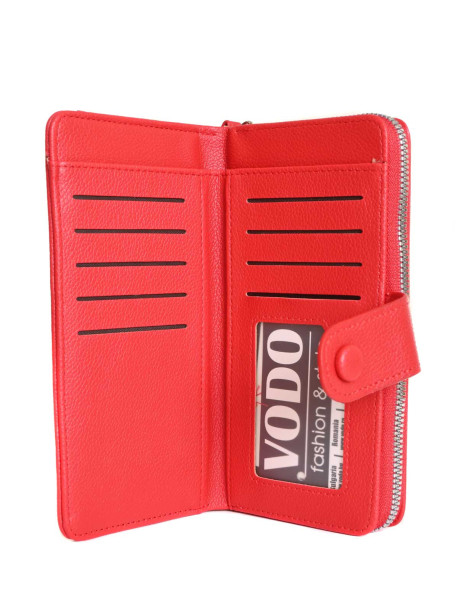 Portofel damă roșu cu capsă și compartiment pentru carduri și bancnote