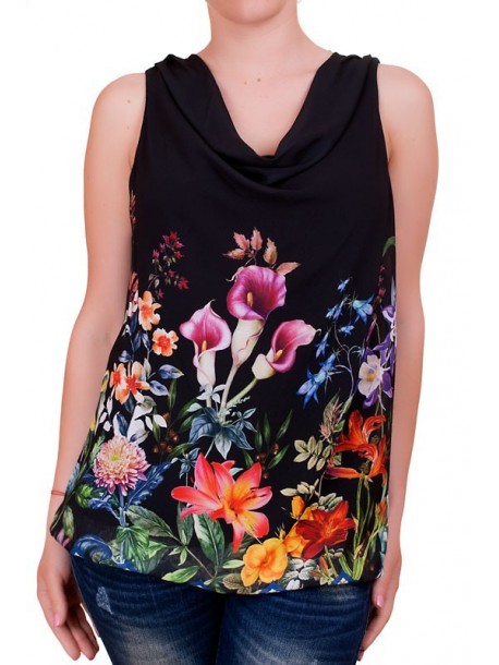 Top cu imprimeu floral si decolteu grecesc