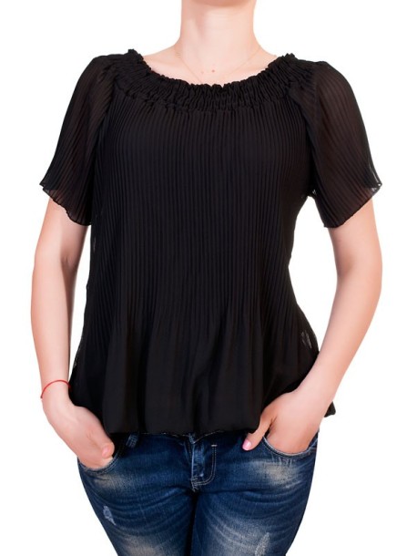 Bluza neagra pliata cu maneca scurta