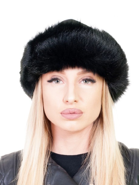 Căciulă din piele cu puf - negru