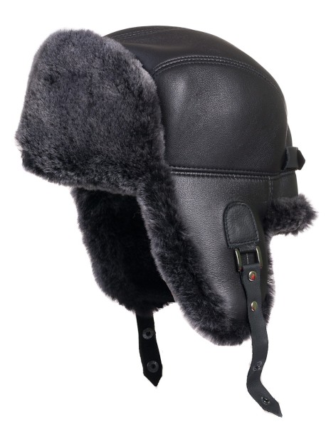 Căciulă ushanka din piele naturală - gri