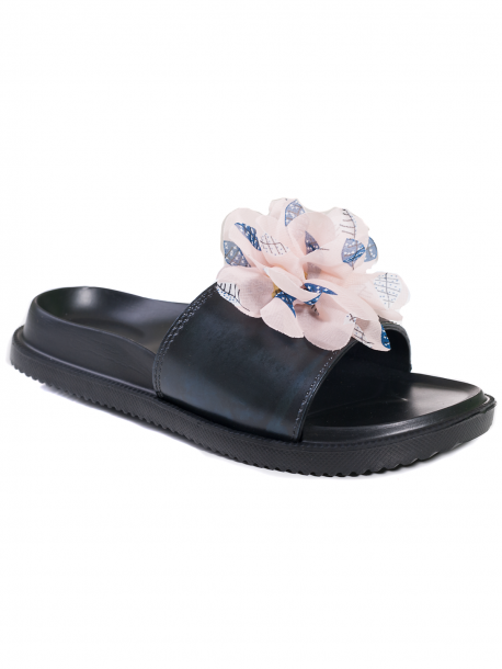 Papuci de damă cu floare, culoare pudră