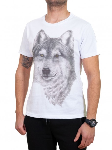 Tricou bărbătesc alb cu lup