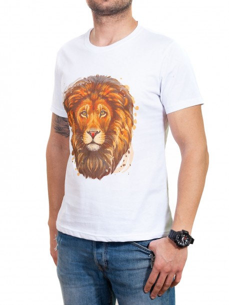 Tricou bărbătesc alb cu un leu