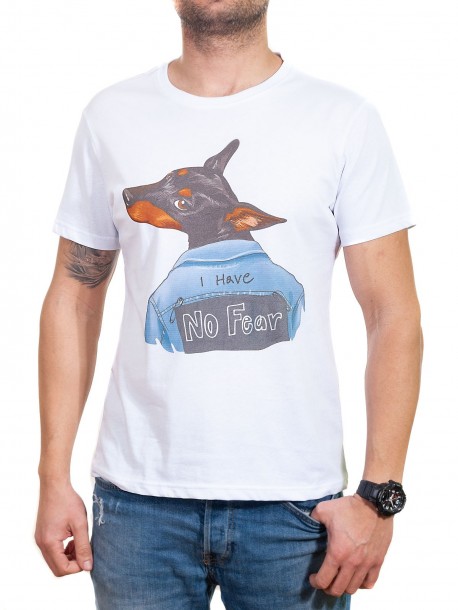 Tricou bărbătesc alb cu câine