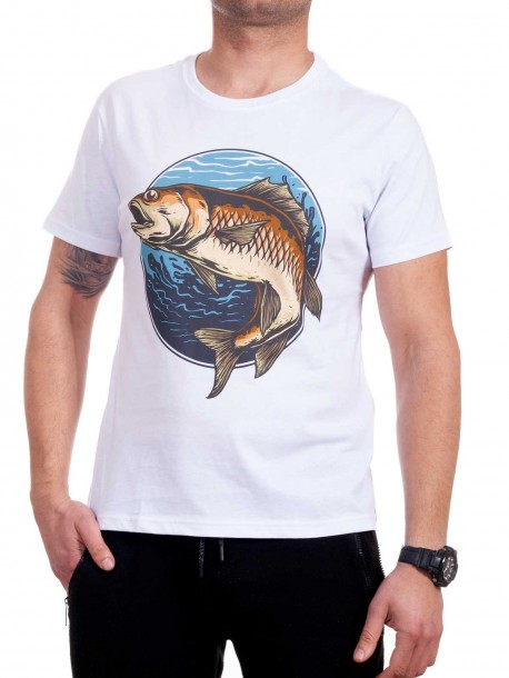 Tricou alb pentru bărbați cu un pește