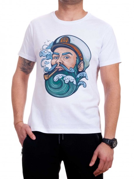 Tricou bărbătesc alb cu marinar