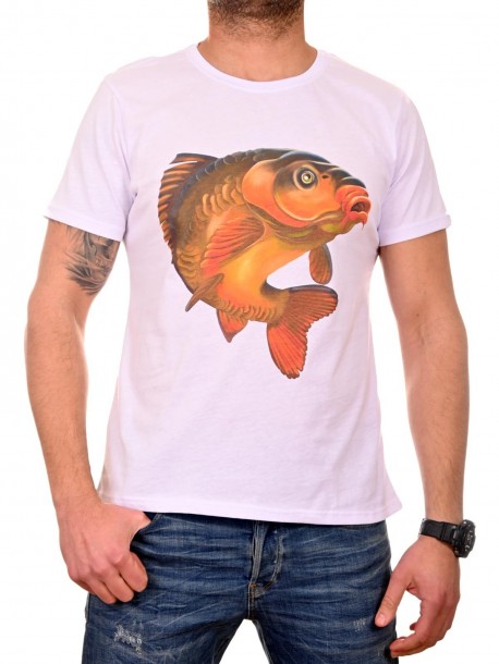 Tricou bărbătesc alb cu crap