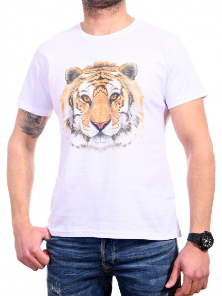 Tricou bărbătesc alb cu tigru