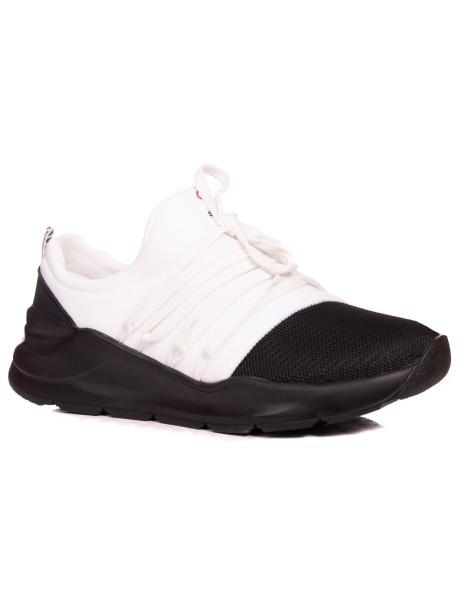 Pantofi sport barbati fara sireturi - alb-negru