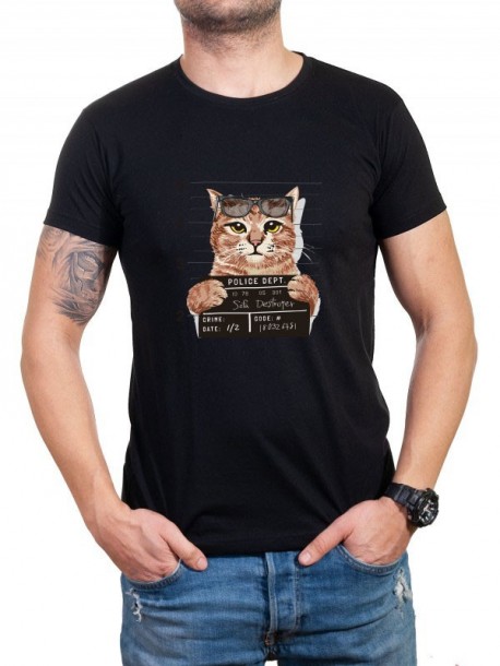 Tricou bărbătesc negru Gangsta Cat