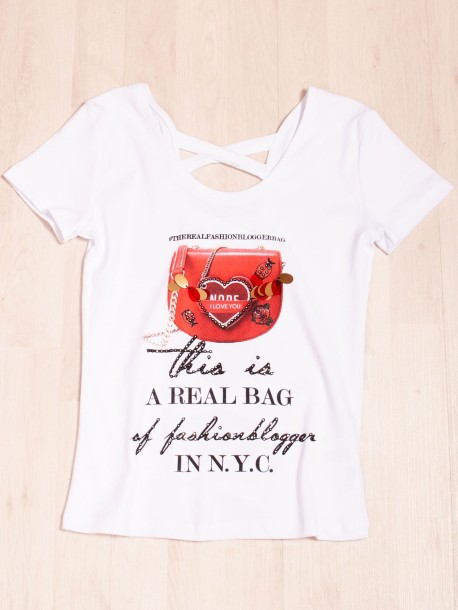 Tricou alb cu decupat la spate